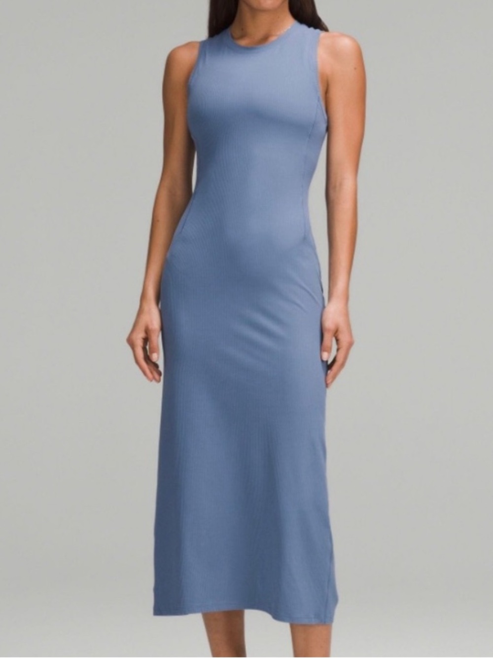 NEW All Aligned Ribbed Midi Dress - Oasis Blue Size 8
